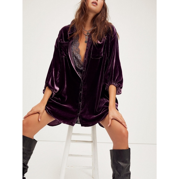NWT Free People Lux Velvet Shirt Dress - Picture 1 of 9
